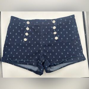 Rue21 High Rise Sailor Shorts Size 7/8 Nautical Anchor Print 2” Cuffed Inseam